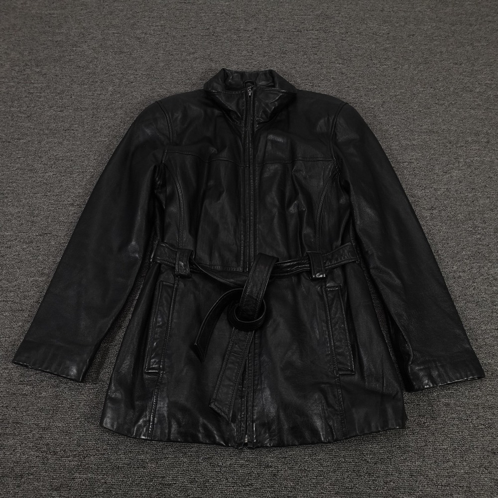 Vintage Jacqueline Ferrar Jacket Medium Black Lambskin Leather Belted Grunge 90s